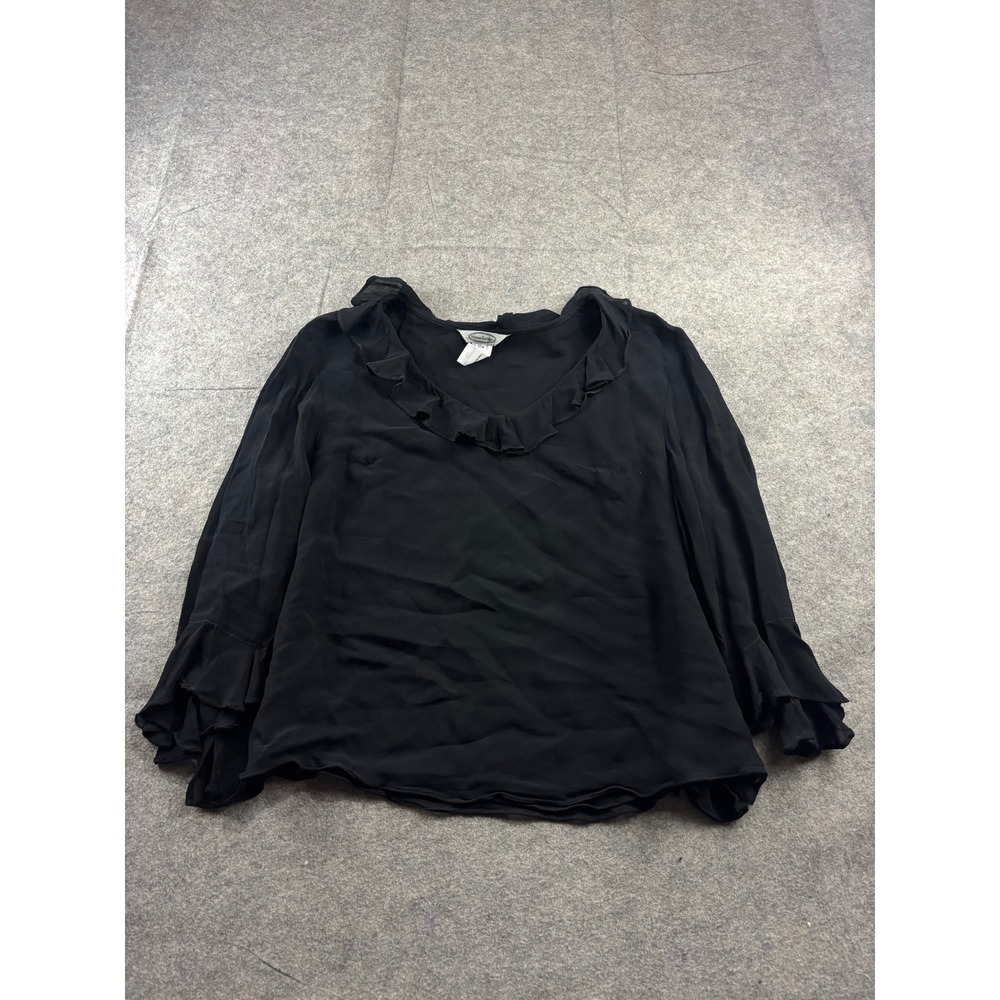 Stonebridge Black Ruffle V-Neck Blouse 100% Rayon Plus Size 18W Long Sleeve